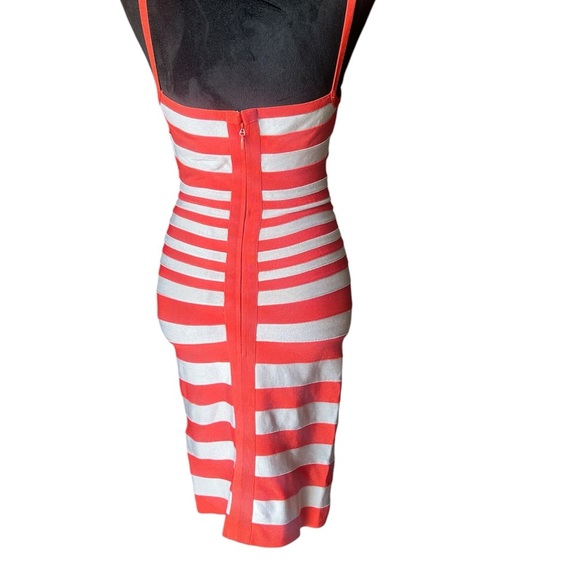 Herve Leger Andreea Striped Bandage Dress Size S  Orange & Grey  V-Neck Bodycon - Picture 5 of 9